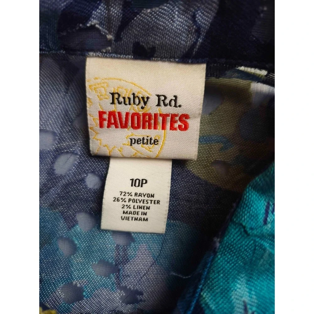Ruby Rd. Favorites Jacket Womens Size 10P Purple Floral Roll Tab Sleeves Cropped